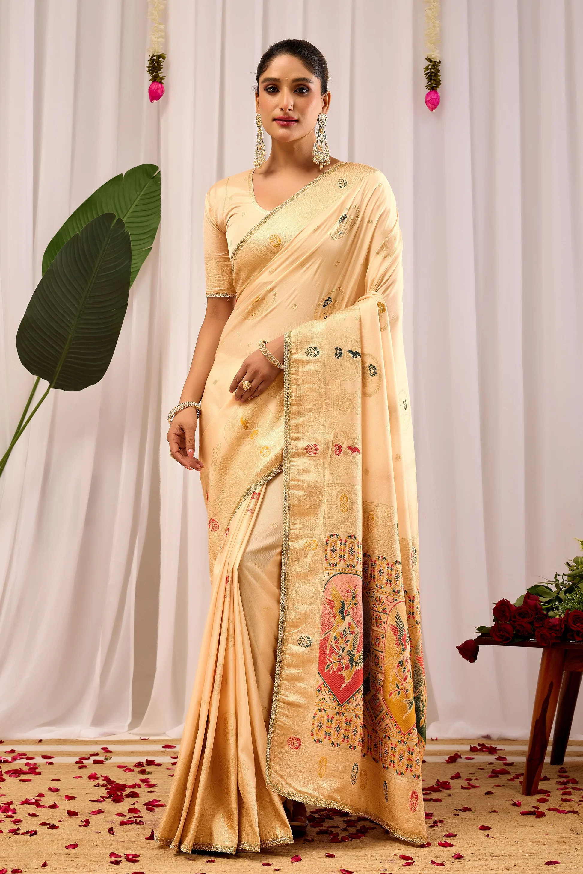 Elegant Satin Silk Saree with Traditional Motifs Timeless Indian Ethnic Wear